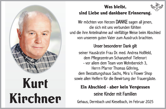 Traueranzeige von Kurt Kirchner von Südthüringer Presse