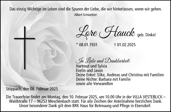 Traueranzeige von Lore Hauck von Neue Presse Coburg