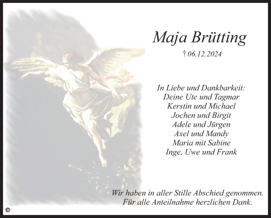 Traueranzeige von Maja Brütting von Südthüringer Presse