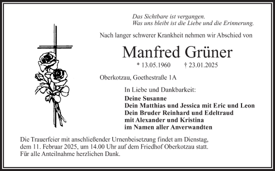 Traueranzeige von Manfred Grüner von Frankenpost