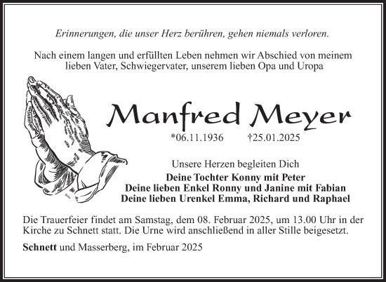 Traueranzeige von Manfred Meyer von Südthüringer Presse