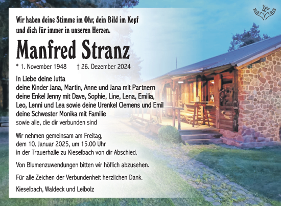 Traueranzeige von Manfred Stranz von Südthüringer Presse