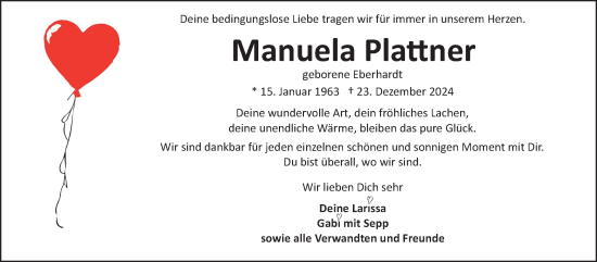 Traueranzeige von Manuela Plattner von Frankenpost
