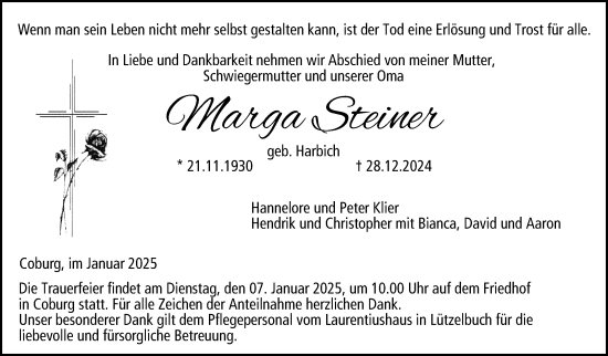 Traueranzeige von Marga Steiner von Neue Presse Coburg