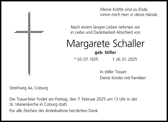 Traueranzeige von Margarete Schaller von Neue Presse Coburg