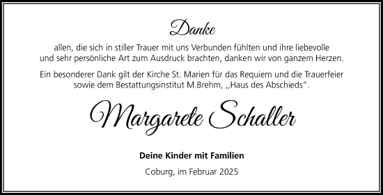 Traueranzeige von Margarete Schaller von Neue Presse Coburg