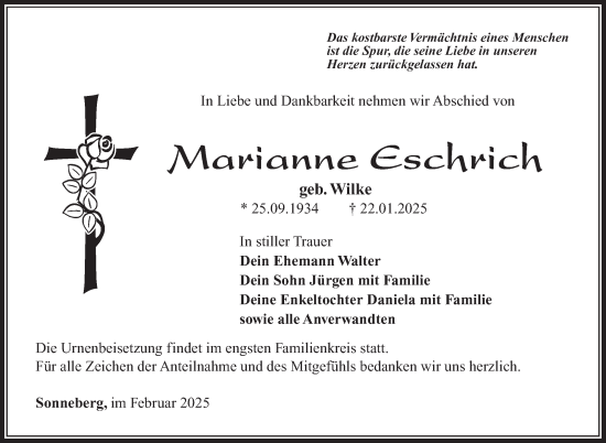 Traueranzeige von Marianne Eschrich von Südthüringer Presse
