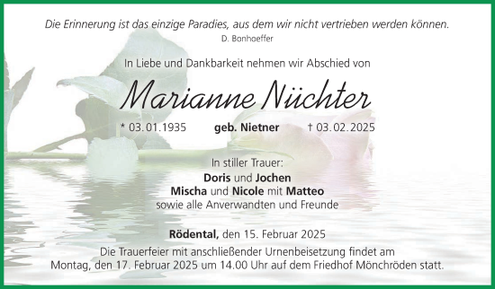 Traueranzeige von Marianne Nüchter von Neue Presse Coburg