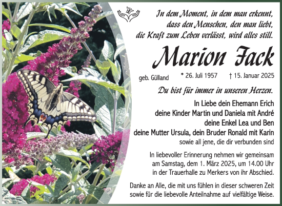 Traueranzeige von Marion Fack von Südthüringer Presse