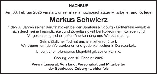 Traueranzeige von Markus Schwierz von Neue Presse Coburg