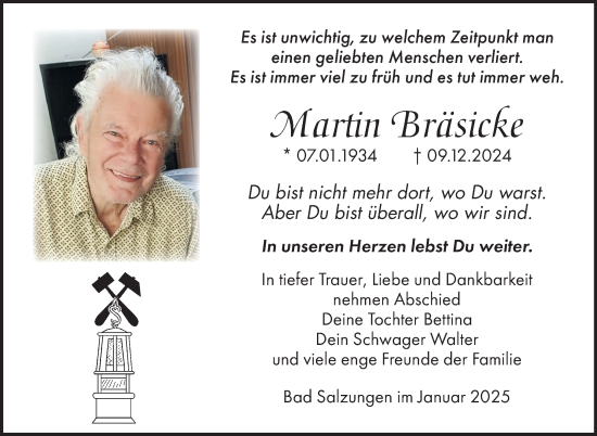 Traueranzeige von Martin Bräsicke von Südthüringer Presse
