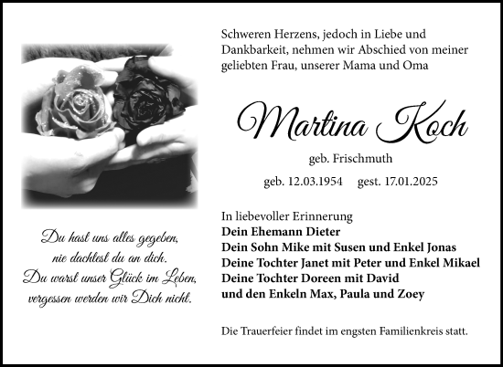 Traueranzeige von Martina Koch von Südthüringer Presse