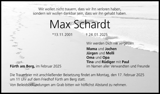 Traueranzeige von Max Schardt von Neue Presse Coburg