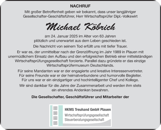 Traueranzeige von Michael Köbrich von Frankenpost