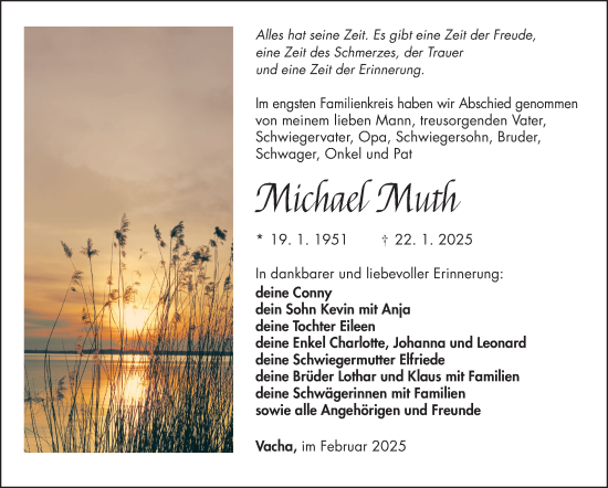 Traueranzeige von Michael Muth von Südthüringer Presse