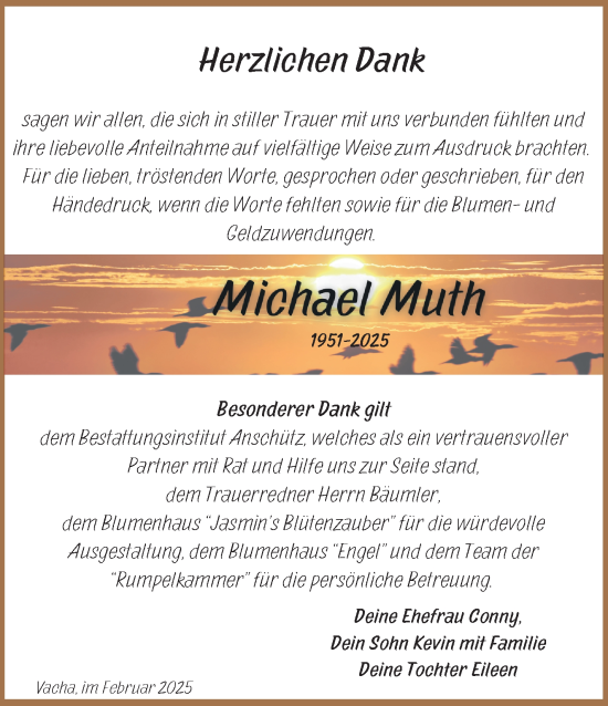 Traueranzeige von Michael Muth von Südthüringer Presse