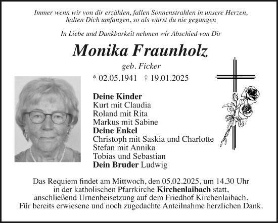 Traueranzeige von Monika Fraunholz von Südthüringer Presse