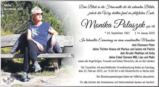 Traueranzeige von Monika Polaszek von Südthüringer Presse
