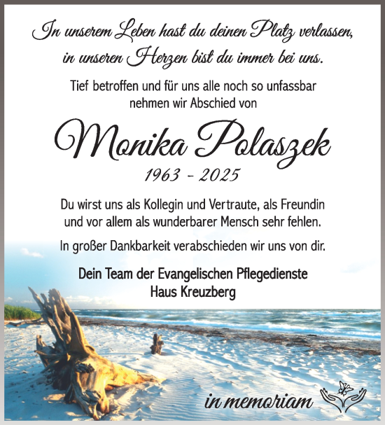Traueranzeige von Monika Polaszek von Südthüringer Presse