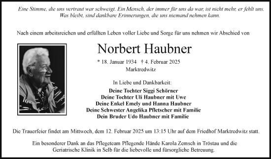 Traueranzeige von Norbert Haubner von Frankenpost
