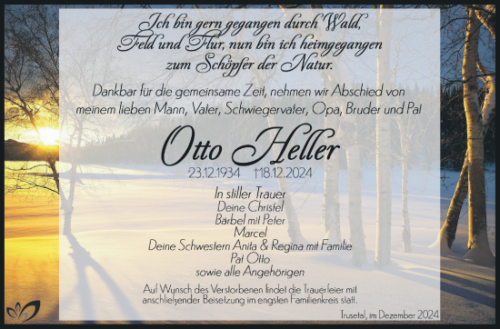 Traueranzeige von Otto Heller von Südthüringer Presse