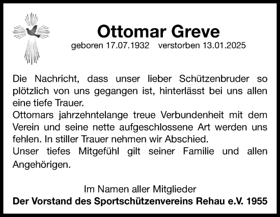 Traueranzeige von Ottomar Greve von Frankenpost