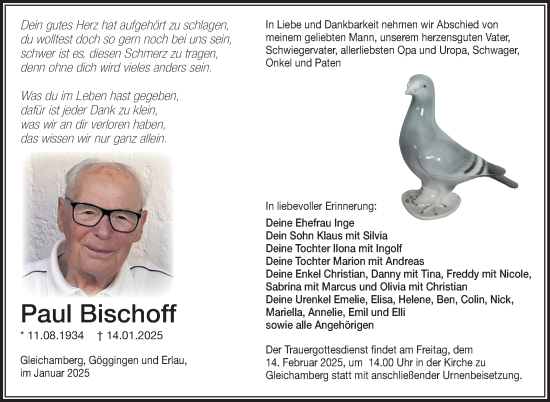 Traueranzeige von Paul Bischoff von Südthüringer Presse