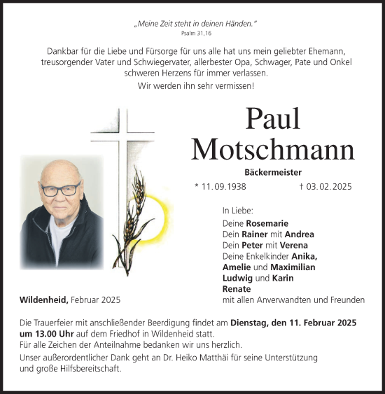 Traueranzeige von Paul Motschmann von Neue Presse Coburg