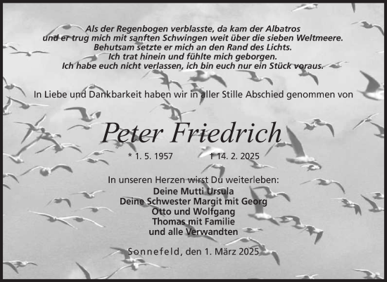 Traueranzeige von Peter Friedrich von Neue Presse Coburg