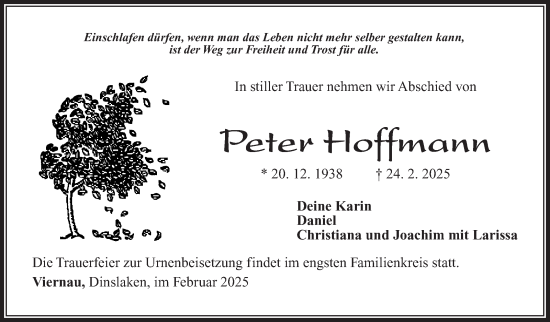 Traueranzeige von Peter Hoffmann von Südthüringer Presse