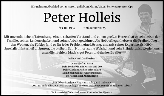 Traueranzeige von Peter Holleis von Südthüringer Presse
