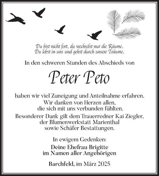 Traueranzeige von Peter Peto von Südthüringer Presse