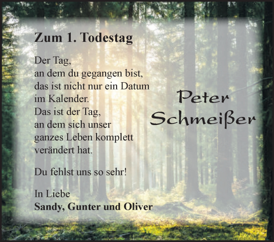 Traueranzeige von Peter Schmeißer von Südthüringer Presse