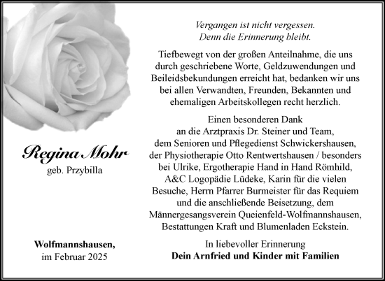 Traueranzeige von Regina Mohr von Südthüringer Presse