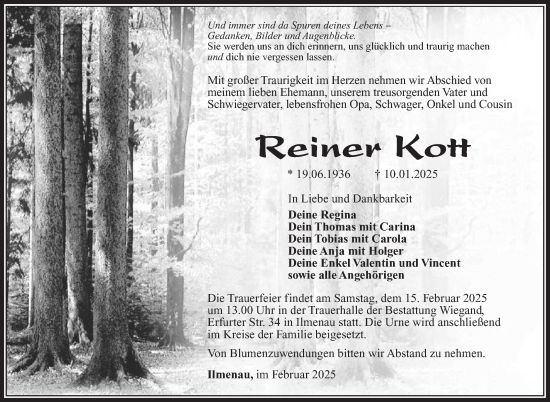 Traueranzeige von Reiner Kott von Südthüringer Presse