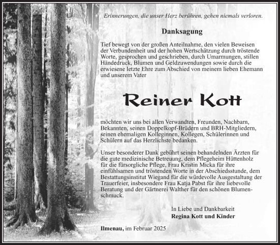 Traueranzeige von Reiner Kott von Südthüringer Presse