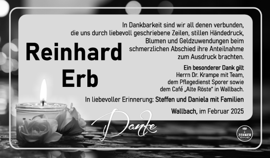 Traueranzeige von Reinhard Erb von Südthüringer Presse