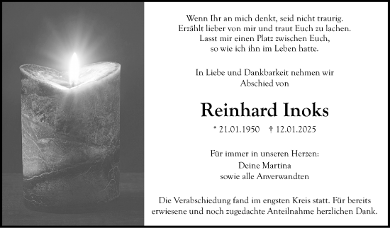 Traueranzeige von Reinhard Inoks von Südthüringer Presse