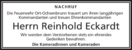 Traueranzeige von Reinhold Eckardt von Frankenpost