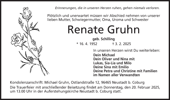 Traueranzeige von Renate Gruhn von Neue Presse Coburg