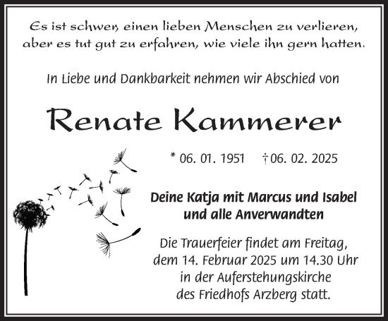 Traueranzeige von Renate Kammerer von Frankenpost