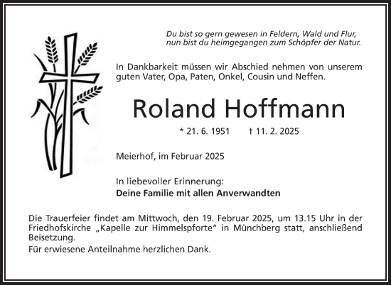 Traueranzeige von Roland Hoffmann von Frankenpost