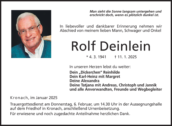 Traueranzeige von Rolf Deinlein von Neue Presse Coburg