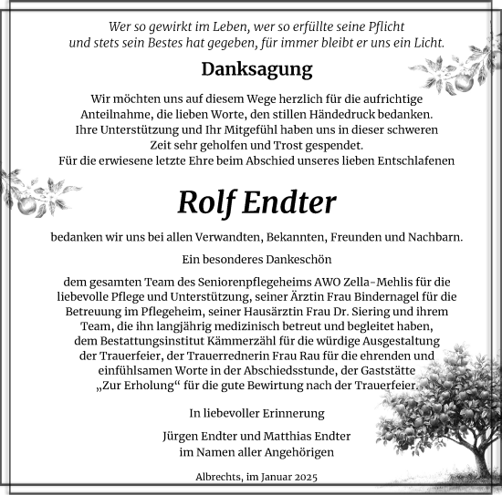 Traueranzeige von Rolf Endter von Südthüringer Presse