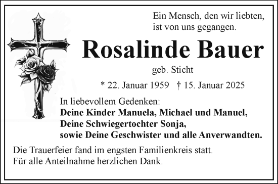 Traueranzeige von Rosalinde Bauer von Frankenpost