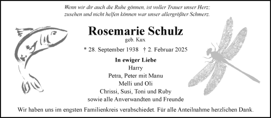 Traueranzeige von Rosemarie Schulz von Frankenpost