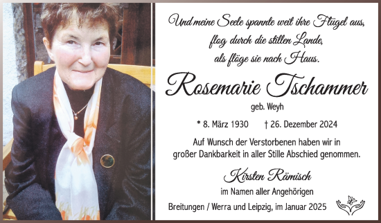 Traueranzeige von Rosemarie Tschammer von Südthüringer Presse