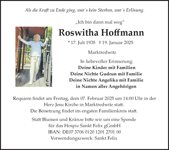 Traueranzeige von Roswitha Hoffmann von Frankenpost