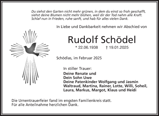 Traueranzeige von Rudolf Schödel von Frankenpost