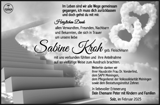 Traueranzeige von Sabine Kroh von Südthüringer Presse